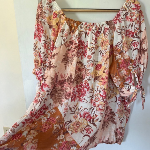 LC Lauren Conrad Button Down Tie Sleeve Square Neck Quilt Patch Floral Blouse - Picture 11 of 16